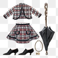 Vintage child's dress and accessories png set