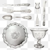 Antique png silverware design element set, remixed from public domain collection