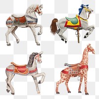 Png carousel horse illustration set, remixed from public domain collection