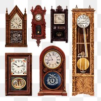 Antique clocks png design element set, remixed from public domain collection