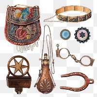 Antique accessories png design element set, remixed from public domain collection