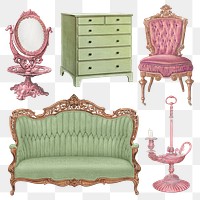 Vintage furniture png illustration set, remixed from public domain collection