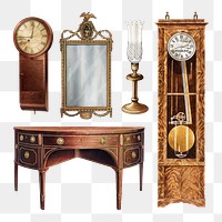 Antique png furniture and decor design element set, remixed from public domain collection