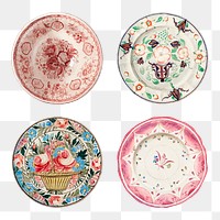 Vintage plate illustration png set, remixed from public domain collection