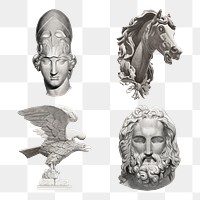 Antique png sculptures design element set, remixed from public domain collection