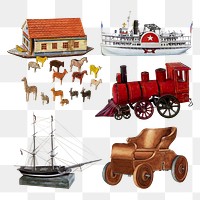 Png antique children's toys design element set, remixed from public domain collection