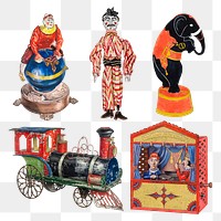 Png antique children's toys design element set, remixed from public domain collection