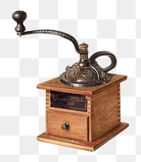 Vintage coffee mill png illustration, remixed from the artwork by Carl Buergerniss