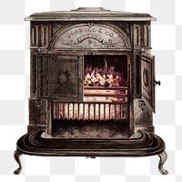 Vintage Franklin stove illustration, remixed from the artwork by J. Howard Iams