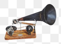 Vintage gramophone png illustration, remixed from the artwork by Charles Bowman