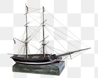 Vintage model brig png illustration, remixed from the artwork by William Kerby