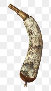 Vintage powder horn png illustration, remixed from the artwork by Edith Towner