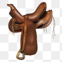 Vintage saddle png illustration, remixed from the artwork by Eva Fox & Harry Mann Waddell