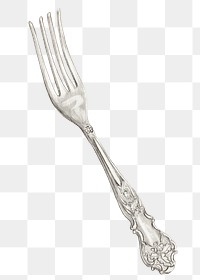 Vintage silver fork png illustration, remixed from the artwork by Ludmilla Calderon