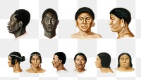 Hand drawn human face png set, remix from artworks by Charles Dessalines D&#39;orbigny