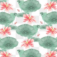 Lotus seamless pattern transparent botanical background, remix from artworks by Megata Morikaga