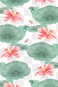 Lotus pattern botanical background png, remix from artworks by Megata Morikaga