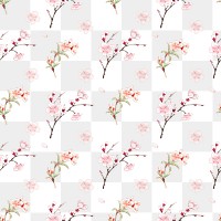 Plum blossom seamless pattern transparent background, remix from artworks by Megata Morikaga