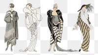 1920s women&#39;s fashion png set, remix from artworks by George Barbier