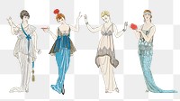 1920s women&#39;s fashion png party dress set, remix from artworks by George Barbier