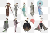 1920s women's fashion png set, remix from artworks by George Barbier