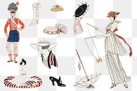 Vintage feminine fashion png, remix from artworks by George Barbier