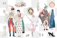 Traditional Parisian fashion png set, remix from artworks by George Barbier