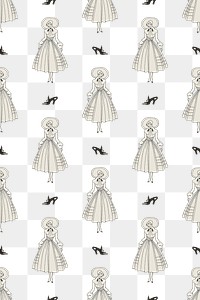 Vintage Parisian fashion pattern png transparent background, remix from artworks by George Barbier