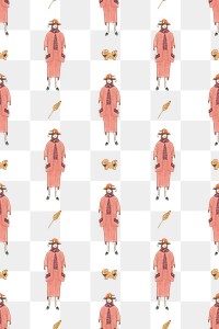 1920s women's fashion png pattern transparent background, remix from artworks by George Barbier