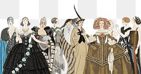 Vintage Parisian fashion png transparent background, remix from artworks by George Barbier