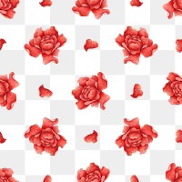 Red rose png seamless botanical pattern transparent background, remix from artworks by Zhang Ruoai