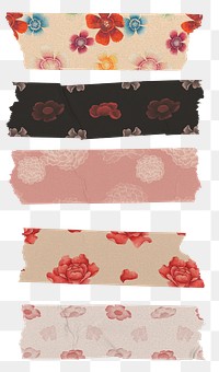 Floral pattern washi tape png set, remix from artworks by Zhang Ruoai