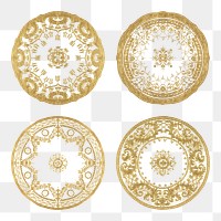 Vintage png gold mandala motif set, remixed from Noritake factory china porcelain tableware design