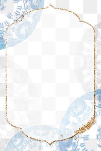 Vintage png gold frame on blue mandala background, remixed from Noritake factory china porcelain tableware design