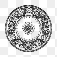 Vintage png black and white mandala ornament, remixed from Noritake factory china porcelain tableware design