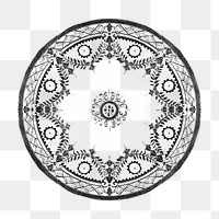 Vintage png black and white mandala ornament, remixed from Noritake factory china porcelain tableware design