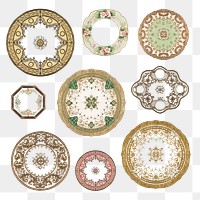 Vintage png mandala pattern on platter design set, remixed from Noritake factory china porcelain dinnerware design