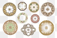 Vintage png mandala pattern on platter design set, remixed from Noritake factory china porcelain dinnerware design