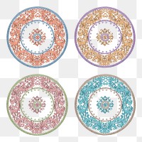 Vintage png floral mandala pattern motif set, remixed from Noritake factory china porcelain tableware design