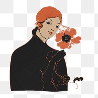 Vintage woman holding flower png design element, remix from artworks by Ethel Reed