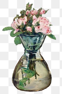 Png moss roses in a vase vintage painting, remixed from artworks by édouard Manet