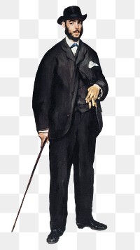 Png man in vintage black suit, remixed from artworks by édouard Mane