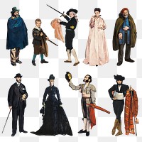 People png in vintage costumes illustration, remixed from artworks by édouard Manet