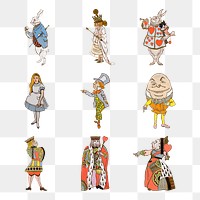 Png Alice&rsquo;s Adventures in Wonderland characters by Lewis Carroll illustration set, remixed from artworks by William Penhallow Henderson