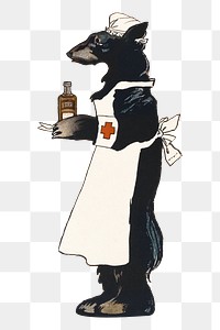 Bear png holding a medicine bottle, remixed from artworks by Edward Penfield