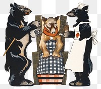 Bear png doctor and nurse giving medication to patient, remixed from artworks by Edward Penfield