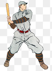 Baseball player png vintage sports drawing, remixed from artworks by Edward Penfield