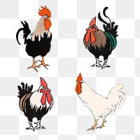 Chicken png sticker animal art print set, remixed from artworks by Edward Penfield