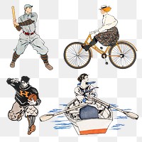 American sport png illustration set, remixed from artworks by Edward Penfield