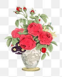 Rose bouquet png sticker, antique botanical art, remix from the artwork of Nathaniel Currier